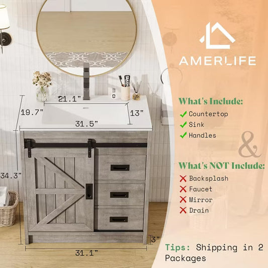 AMERLIFE Farmhouse Bathroom Vanity with Sink Combo