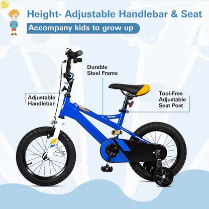 hykolity Kids Bike 16 inch Children Bicycle for Boys Girls Ages 4-6 Years Old Black Carbon Steel Frame with Adjustable Seat and Training Wheel Blue