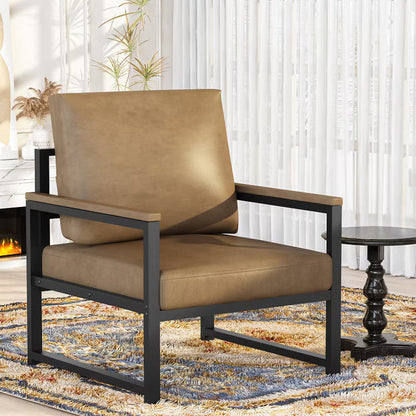 Hooseng Modern Style Living Room Accent Chair With Faux Leather Upholstery And High Density Sponge Padding, Cozy Armchair With Robust Metal Frame