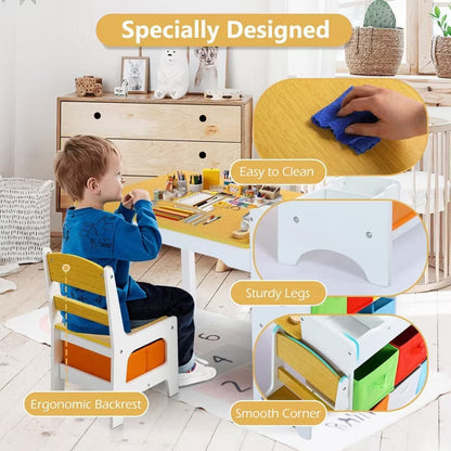 Kinder King Kids Table and Chair Set with Storage – Toddler Activity Desk with 8 Bins & Paper Roll for Drawing, Reading, Crafts & Snacks