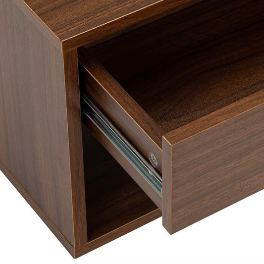 Resenkos Rustic Floating Nightstand Set of 2, Wood Wall Shelves and Floating Night Stand for Storage in Bedroom, Walnut Brown