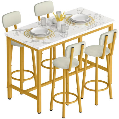 Hooseng Modern Farmhouse Style 5 Piece Dining Table Set with MDF Top, Metal Frame and Upholstered Bar Stools, 4-Person Dining Room Table Set for 2