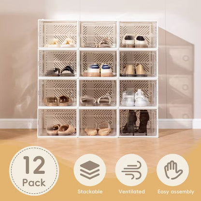 VUSIGN 12pk 9.1''x5.5'' Stackable Shoe Box Storage Small Clear