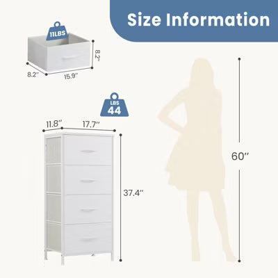 ELJGET 4-Drawer Small Dresser for Bedroom, Nightstand End Table with Fabric Storage Drawers, Closet Organizer Chest, White