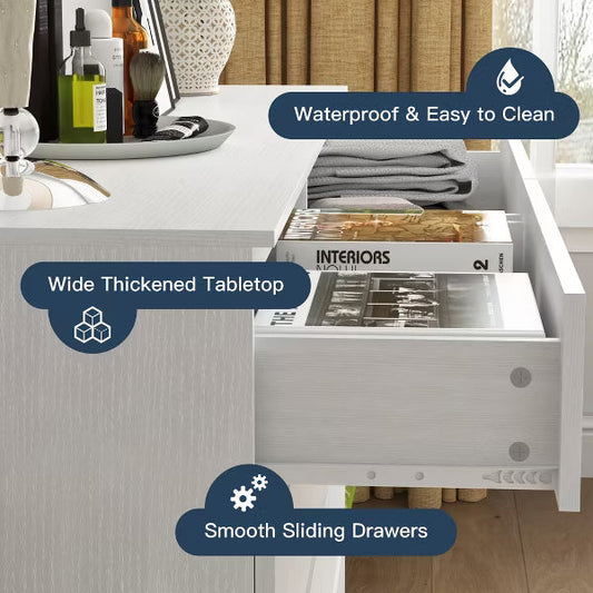 Resenkos Modern Mid Century 6 Drawer Wide Dressers Chests for Bedroom, Chest of Drawer Organizer