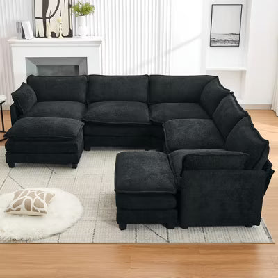 HYLEORY U-Shaped Sectional Sofa , Indoor Furniture Convertible Modular Circle Velvet Sectional Sofa Set with 2 Ottomans for Living Room