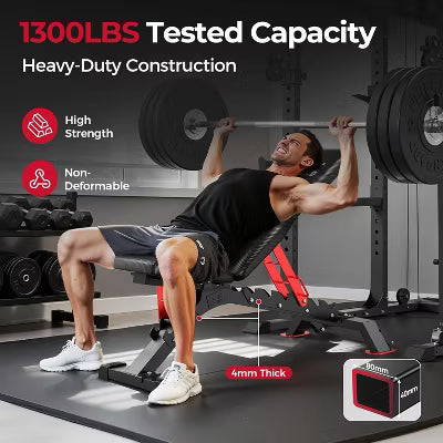 FLYBIRD 1200LBS Weight Capacity Strength Training Bench Heavy-duty Adjustable Workout Bench,34'' Extra-Long Backrest and Easy-Roll Wheels