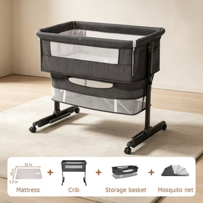 Kmaier Baby Bassinet 3 in 1 Foldable Portable Crib,6 Adjustable Height,with WheelsBaby Bassinet Rocking-,Pink
