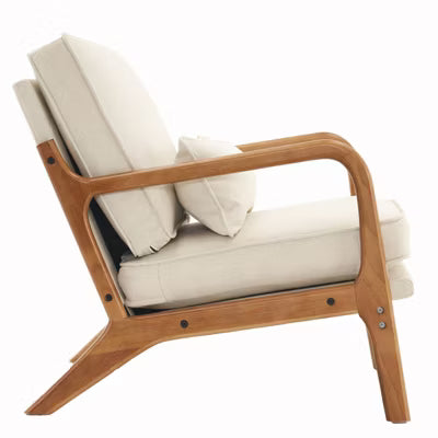 Karl Home Mid Century Solid Wood Accent Chair Upholstered Armchair with an Extra Pillow