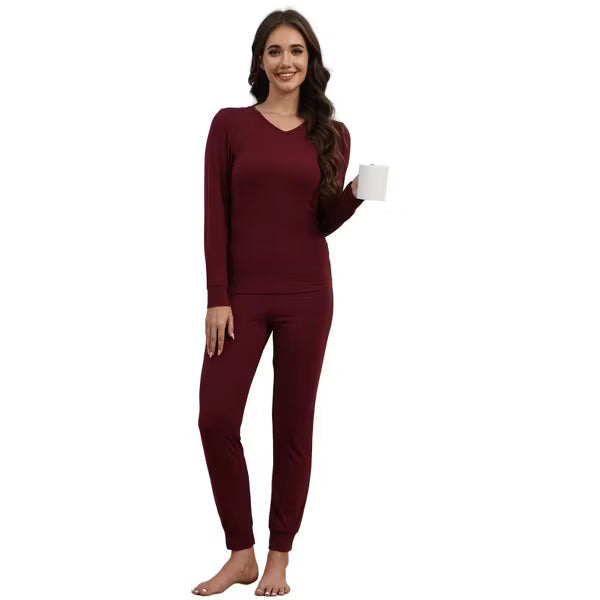Ekouaer Women's Slim Fit V-Neck Long Sleeve Thermal Underwear Set: Base Layer Black S