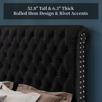 AMERLIFE Upholstered Platform Bed with 52.8'' Tall Sleigh Headboard