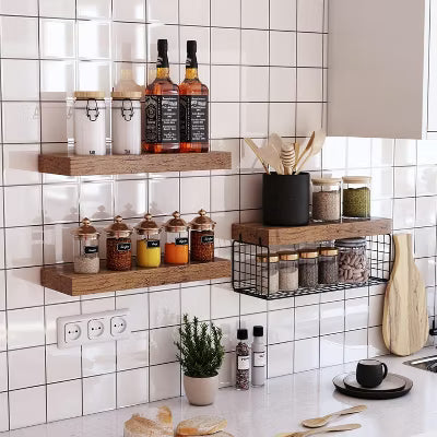 15.7" Rustic Brown Farmhouse Floating Shelves Set of 3, Wall Mount Over Toilet Storage for Towel & Toilet Paper