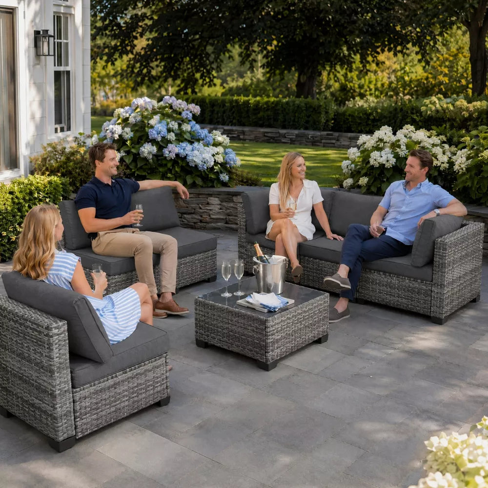 7 Pieces Wicker Outdoor Patio Furniture Set, Patio Sectional Sofa with Coffee Table, All-Weather Outdoor Sectional Furniture for Garden Backyard