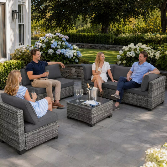 7 Pieces Wicker Outdoor Patio Furniture Set, Patio Sectional Sofa with Coffee Table, All-Weather Outdoor Sectional Furniture for Garden Backyard
