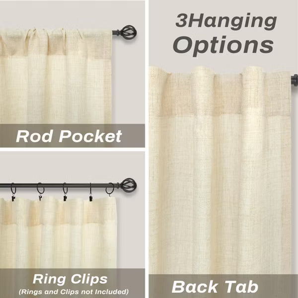 DriftAway Linen Textured Curtains for Living Room Semi Sheer 2 Panels Farmhouse Light Filtering Window Drapes Light Linen 52X96