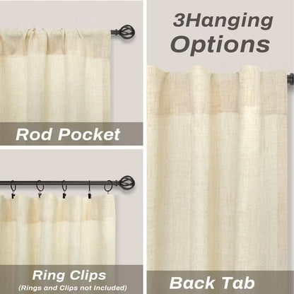 DriftAway Linen Textured Curtains for Living Room Semi Sheer 2 Panels Farmhouse Light Filtering Window Drapes Light Linen 52X96
