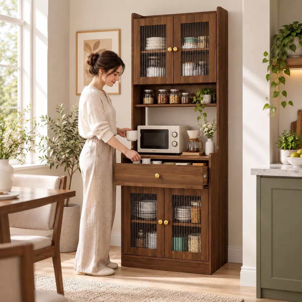 LauKingdom Kitchen Storage Cabinet with Microwave Stand and Countertop, Storage Organizer, Pantry Cabinet, Comprehensive Sideboard Cabinet for Kitchen