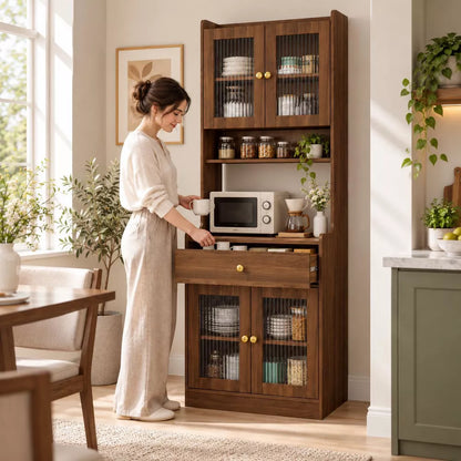 LauKingdom Kitchen Storage Cabinet with Microwave Stand and Countertop, Storage Organizer, Pantry Cabinet, Comprehensive Sideboard Cabinet for Kitchen
