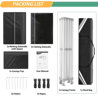 COBIZI 10x15FT Canopy Tent with 4 Sidewalls Heavy Duty Pop up Canopy with Mosquito Netting Black