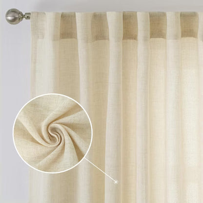 DriftAway Linen Textured Curtains for Living Room Semi Sheer 2 Panels Farmhouse Light Filtering Window Drapes Light Linen 52X96