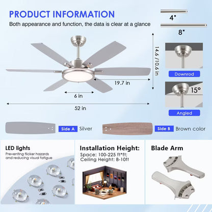 52 Inch Ceiling Fan with Light and Remote