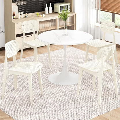 Hooseng Plastic Kitchen Chairs Set, Modern Dining Chairs Set of 4, Stackable Plastic Chair, Dining Room Chairs with Hollow Back