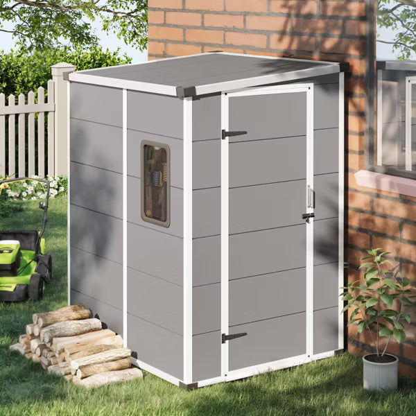 EROMMY 5 x 4 FT Outdoor Storage Shed, Weather-Resistant Shed With Lockable Door & Built-In Floor, Sloped Roof Outdoor Shed For Backyard, Patio & Lawn