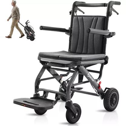 WHLICKS Lightweight Transport Wheelchair for Adults, 17" Seat Width, Foldable Portable Shower Chair with Telescopic Handle for Travel - Dark Gray