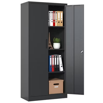 Munora - 71" Metal Garage Storage Cabinet with 3 Adjustable Shelves - Lockable Tool Cabinet with 3-Point Lock System - Black