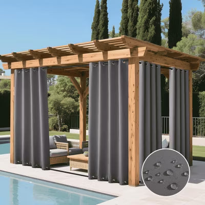 NICETOWN Outdoor Patio Top Bottom Grommet Curtains Windproof Blackout Insulated 2 Panels, 52W x 84L, Grey
