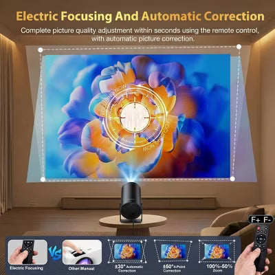 Projector 4K 1080P Support, Mini Projector Smart for Movie Projection Compatible with Phone-Black