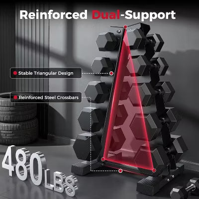 FED FITNESS Dumbbell Rack Stand Only, Weight Rack for Dumbbells Compact A-Frame Home Gym Space Saver,480 LBS Weight Capacity