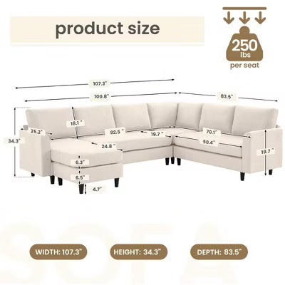 Likepay Modular Comfort Corner Shaped Sectional Sofa,Large 7 Seater Corner Sofa for Living Room, Office, Spacious Space