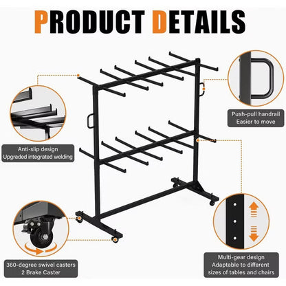 AMERLIFE Folding Chair Rack, Holds Tables or Chairs, Heavy-Duty Cart with Wheels
