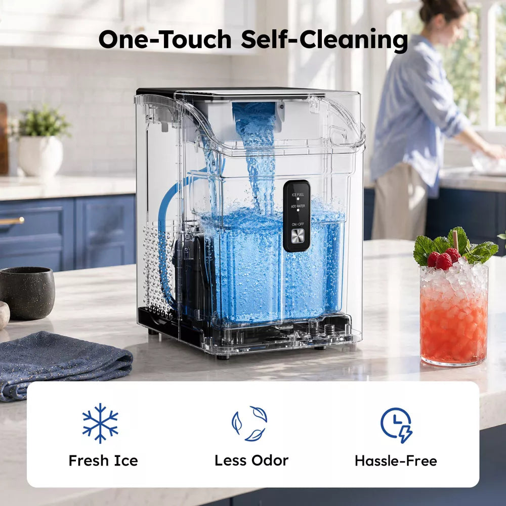 Simzlife Nugget Ice Maker 35 Lbs/24H Countertop, Fast 7-Min Ice Ready, Self-Cleaning System & Thick Insulation, Silver