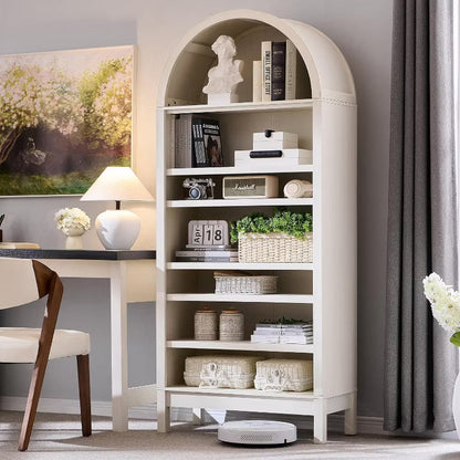 SinCiDo Arched Bookshelf, Modern Farmhouse Bookshelf Storage Cabinet w/Adjustable Shelves, Wood Bookshelf w/Open Display Shelf for Home Office