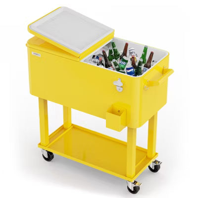 Karl Home 80 QT Yellow Patio Cooler Cart with Tray