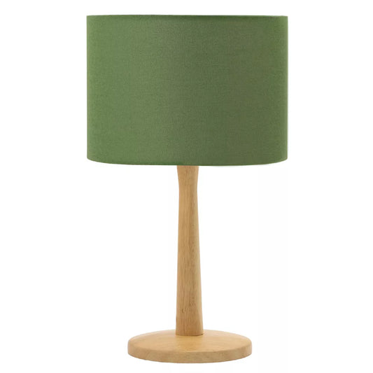 Natural Wood Tapered Base Desk Lamp, UL Listed, with Green Linen Shade and Dimmer Switch for Bedside & Home Workspace