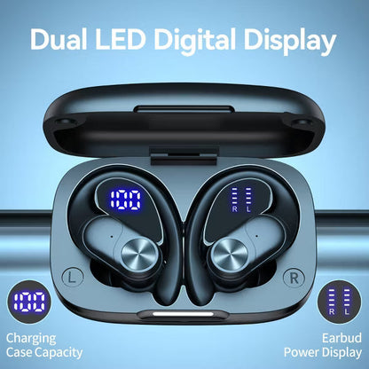 VEAT00L V6 Bluetooth Headphones Wireless Earbuds 88Hrs Playback Sport Ear Buds with Earhook Digital Display Charging Case.