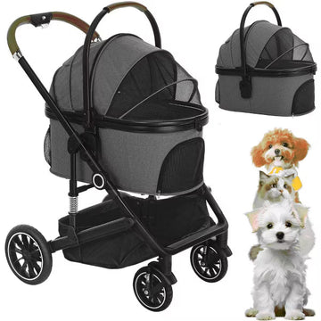 Kinder King 3-in-1 Pet Stroller for Dog, Folding Cat and Dog Stroller with Detachable Cradle
