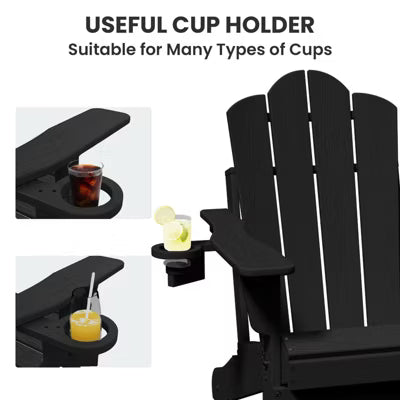 HYLEORY Plastic/Resin Folding Adjustable Back Adirondack Chair with Cup Holder