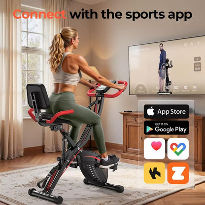 YOSUDA Folding Exercise Bike, 5 IN 1 Stationary Bikes for Home 6.6 LBS Flywheel, Back Support Cushion Indoor Workout Cycling Bike for Home Gym