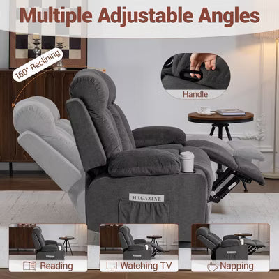 Bosmiller Manual Recliner Sofa Set, 3 Piece Reclining Living Room Furniture Sets with Cup Holder for Home Theater, Office (Grey, Loveseat+Chair+Chair)