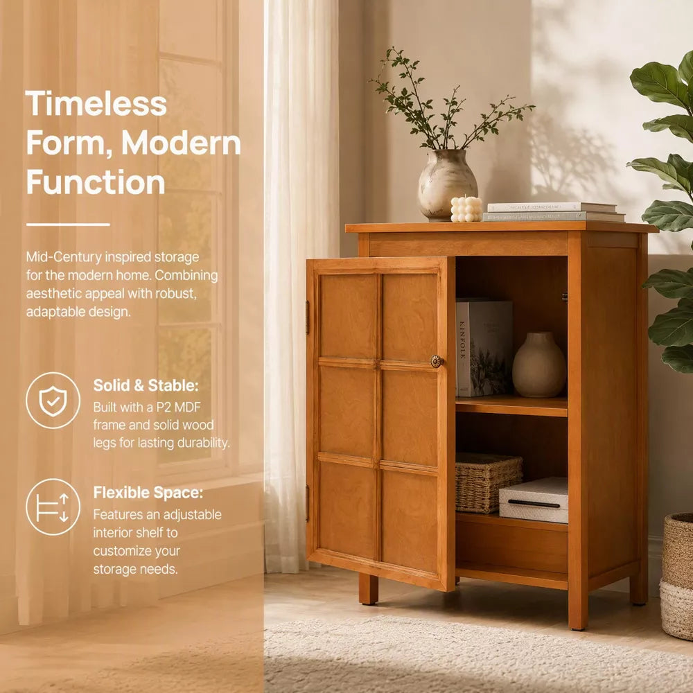 34.2" Tall Mid Century Modern Floor Cabinet, Retro Storage Cabinet with Doors, Towel Cabinet, for Entryway Hallway Living Room Kitchen Bathroom,Walnut
