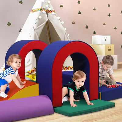 TODECARE 10-Piece Soft Foam Climbing Blocks for Toddlers with Crawling and Sliding Play, Blue&Green