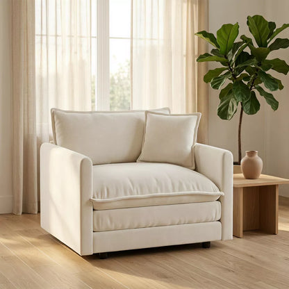 Comfy Deep Single Seat Chenille Sofa, Modern Upholstered Reading Accent Chair for Living Room, Dorm, Apartment, White