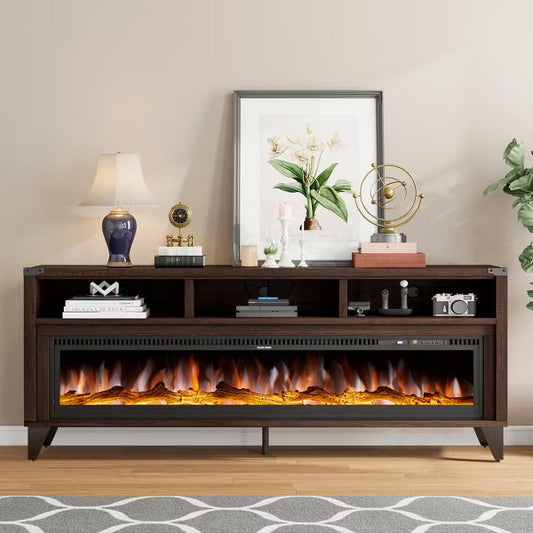 Amerlife 65" TV Stand with 60" Glass Electric Fireplace