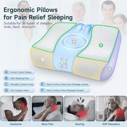 Zibroges Bed Pillow, Cervical Neck Pillow for Pain Relief, Contour Memory Foam Pillows for Sleeping, Bed Pillow Neck Support for Side Back Sleepers