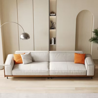 Gaoyangjiaju 111.81" Modern Fabric Sofa with 3 Pillows, Washable Covers & High-Density Foam
