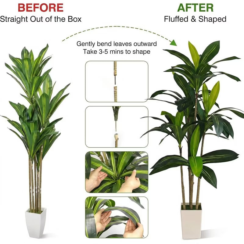 5FT Artificial Dracaena Tree Indoor Fake Tree with White Tall Planter Artificial Tree Fake Yucca Potted Tree for Home Office Living Room Decor